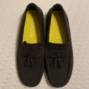 Rothy’s Merino Tassle Loafer M8.5 Dark Charcoal Gray with yellow/green accents